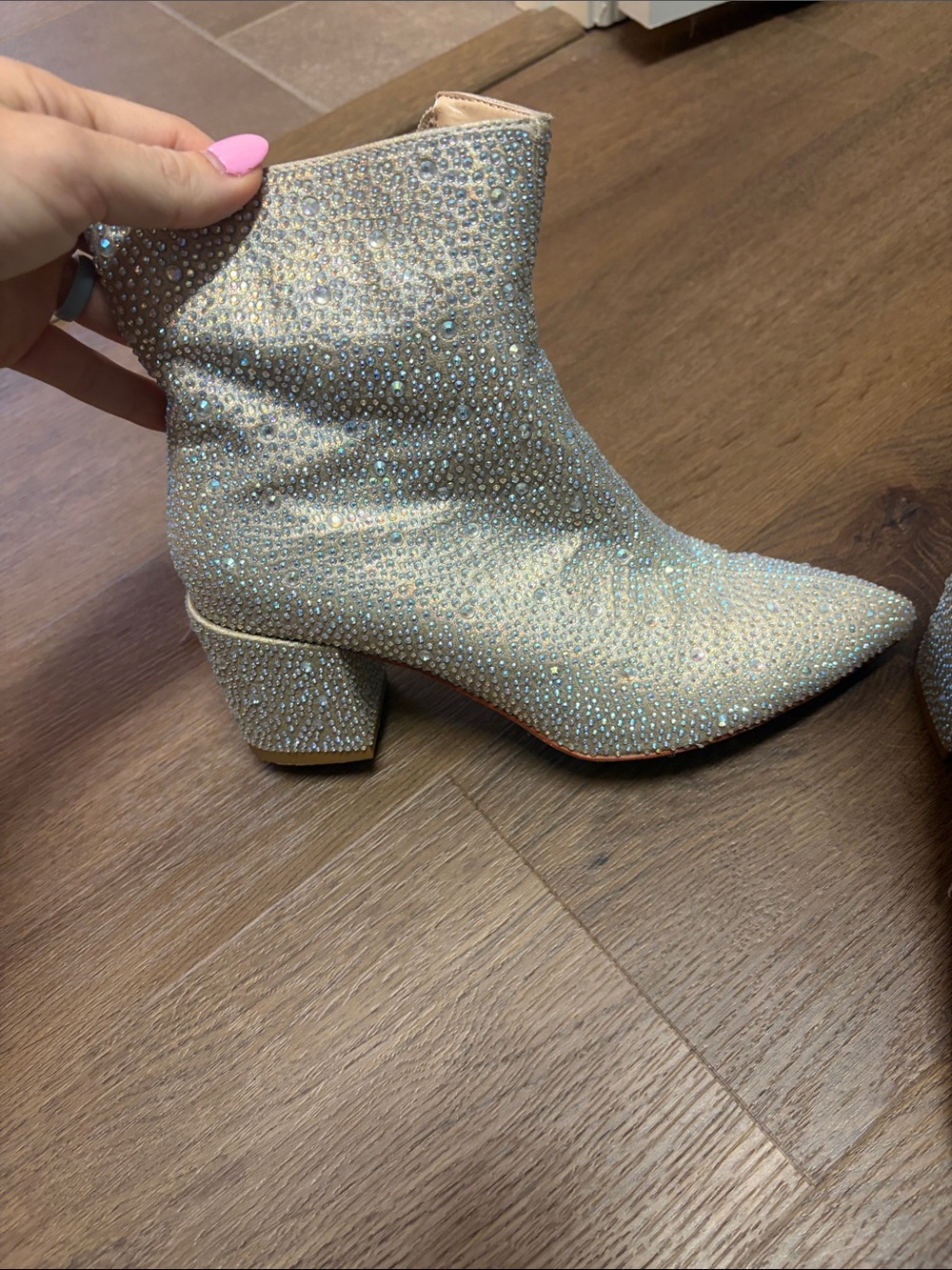 Crystal-Embellished Gold Ankle Booties